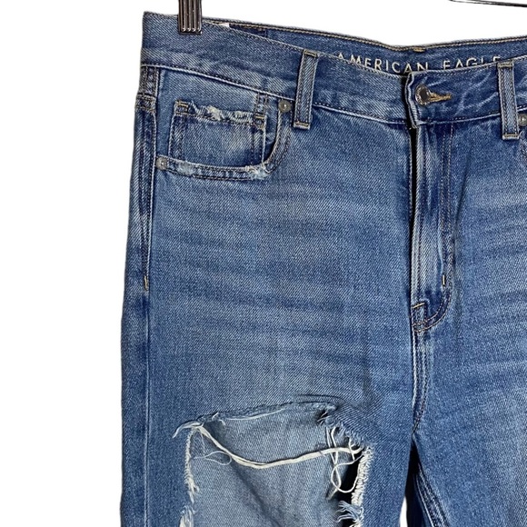 American Eagle Mom Jean High Rise Tapered Leg Distressed Jean Rigid Denim 4 - Picture 6 of 15